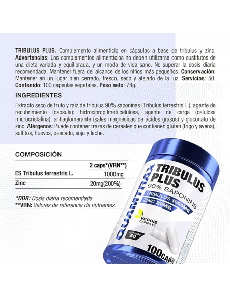 TRIBULUS PLUS New! 90% Saponina Quamtrax - 100 Tabs